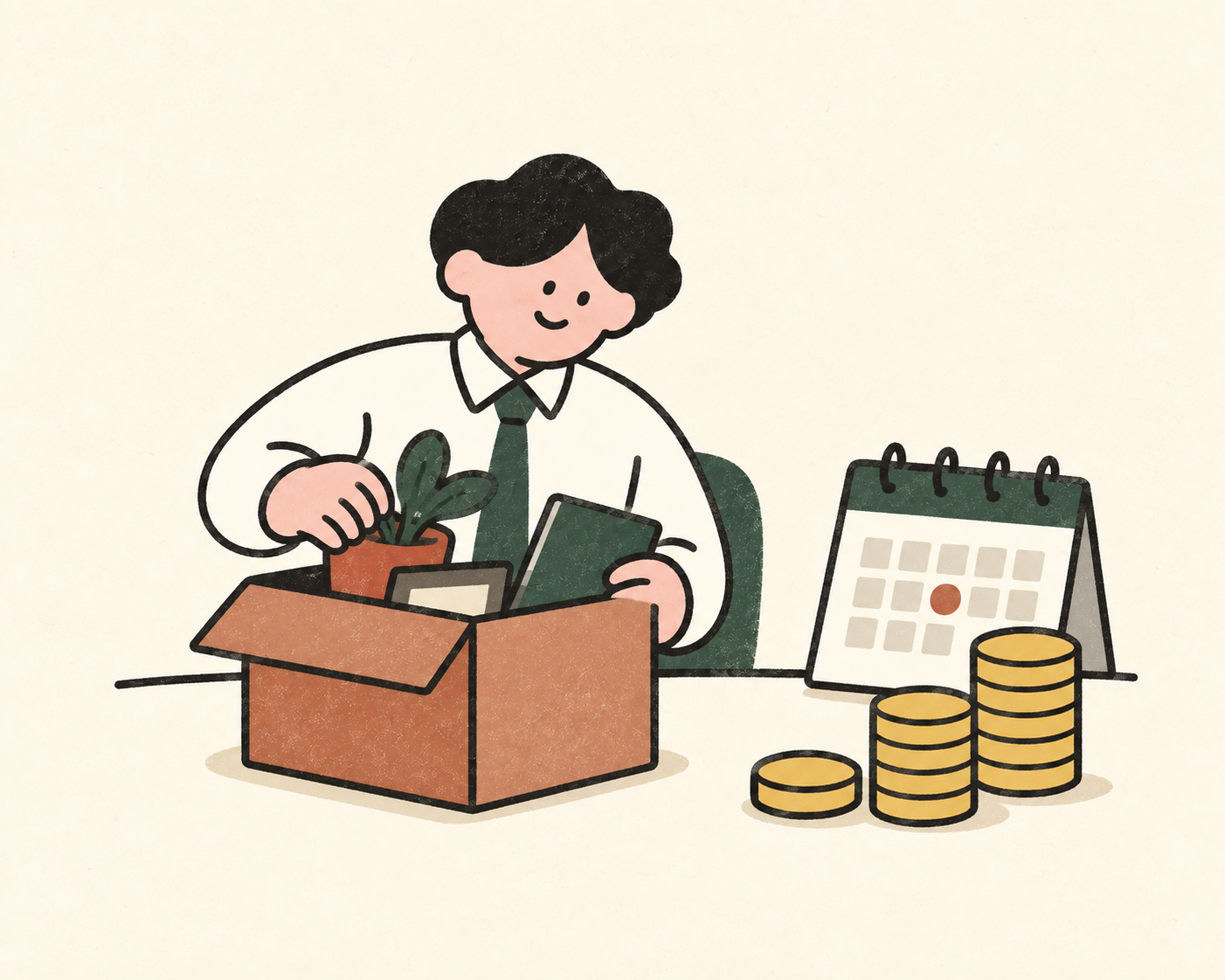 퇴직금 계산을 위한 서류와 계산기가 놓여있는 모습